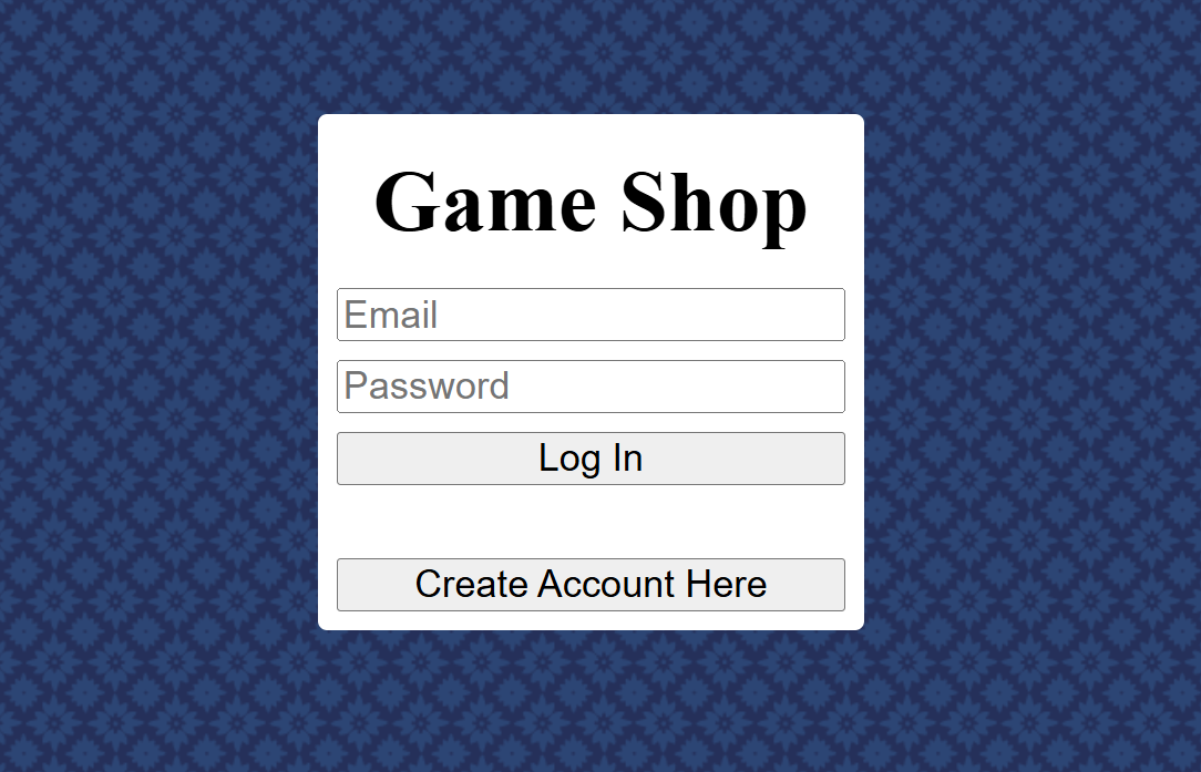 Game Shop login page